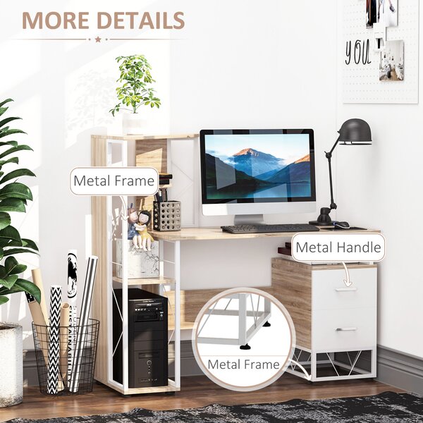 HOMCOM Office Table with Drawers & Shelves, Desk with Shelves, PC Workstation for Home Office, Study Furniture, Wooden Aosom UK