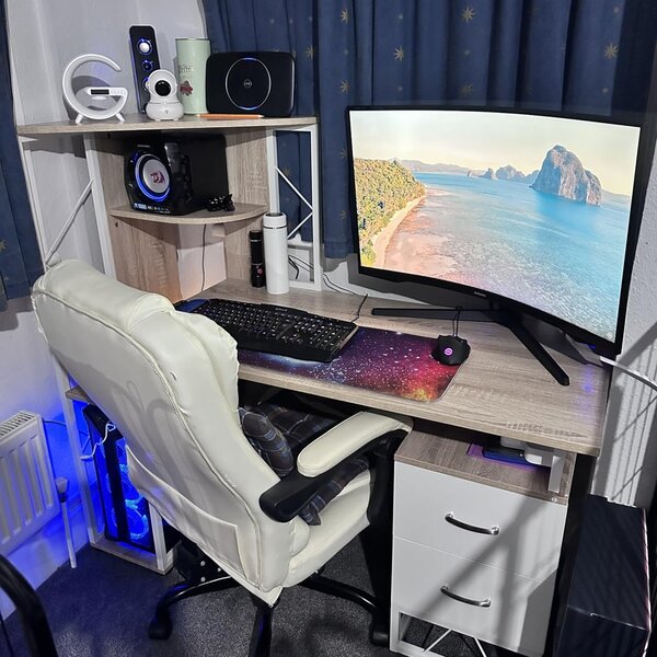 HOMCOM Office Table with Drawers & Shelves, Desk with Shelves, PC Workstation for Home Office, Study Furniture, Wooden Aosom UK