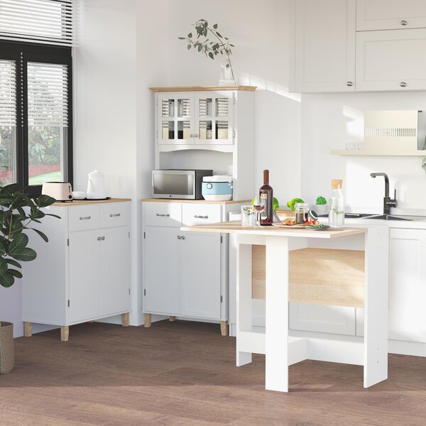 HOMCOM Particle Board Folding Wood Tables, Drop Leaf Dining Table for Space Saving, Writing Computer Desk, Home Office, Oak & White Aosom UK