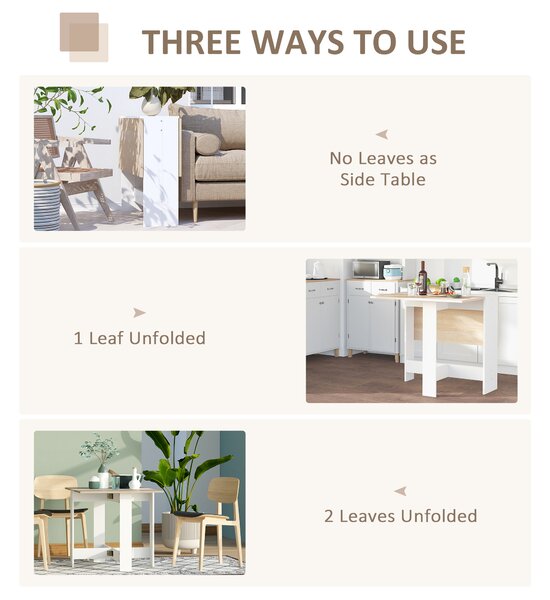 HOMCOM Particle Board Folding Wood Tables, Drop Leaf Dining Table for Space Saving, Writing Computer Desk, Home Office, Oak & White Aosom UK