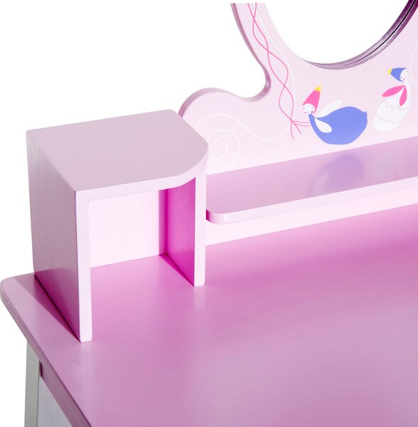 HOMCOM 2 PCS Kids Wooden Dressing Table & Stool Girls Vanity Table Makeup Table Set w/ Mirror Drawers Role Play for Toddlers 3 Year+ Aosom UK