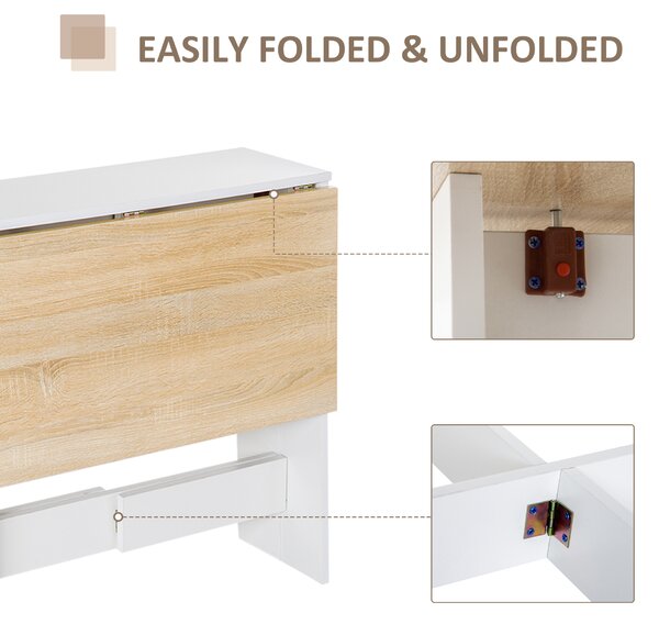 HOMCOM Particle Board Folding Wood Tables, Drop Leaf Dining Table for Space Saving, Writing Computer Desk, Home Office, Oak & White Aosom UK