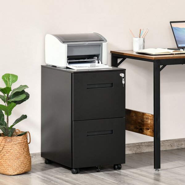 Vinsetto Black Cabinet Mobile Lockable File Cabinet with 2 Drawers, Storage for Office Equipment, 67H x 39W x 48Dcm Aosom UK
