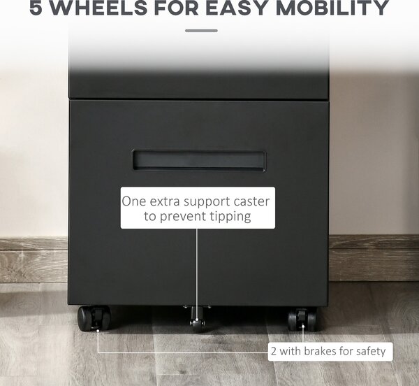 Vinsetto Black Cabinet Mobile Lockable File Cabinet with 2 Drawers, Storage for Office Equipment, 67H x 39W x 48Dcm Aosom UK