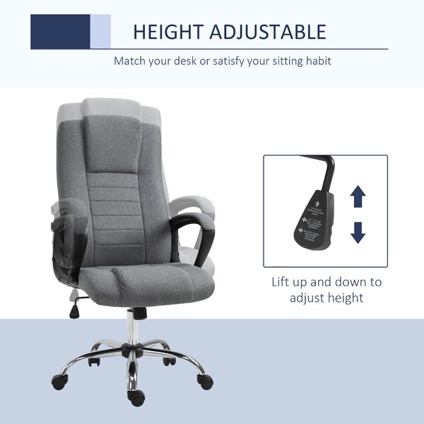 Vinsetto High Back Swivel Office Chair: Adjustable Height with Tilt Function, Linen Upholstery, Deep Grey Aosom UK