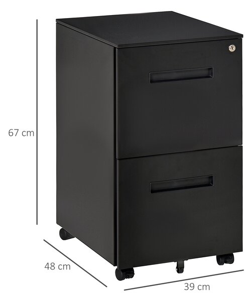 Vinsetto Black Cabinet Mobile Lockable File Cabinet with 2 Drawers, Storage for Office Equipment, 67H x 39W x 48Dcm Aosom UK