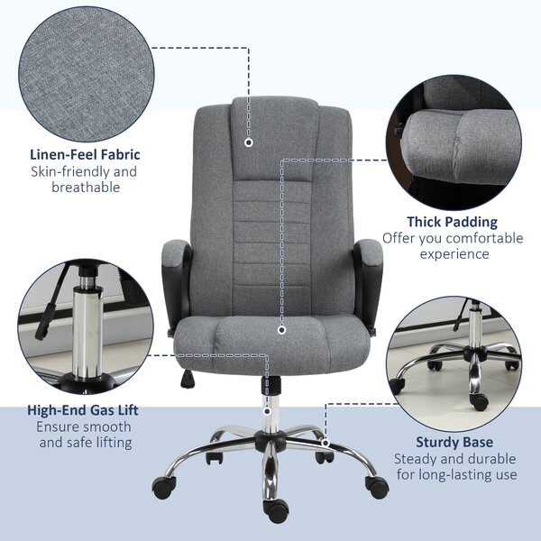 Vinsetto High Back Swivel Office Chair: Adjustable Height with Tilt Function, Linen Upholstery, Deep Grey Aosom UK