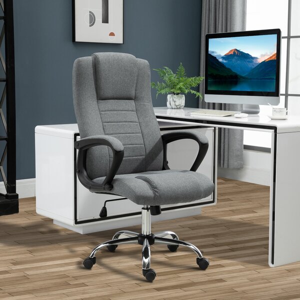 Vinsetto High Back Swivel Office Chair: Adjustable Height with Tilt Function, Linen Upholstery, Deep Grey Aosom UK