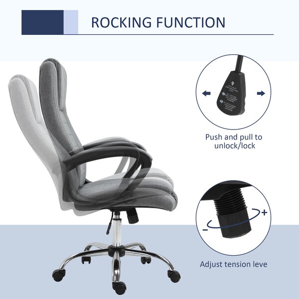 Vinsetto High Back Swivel Office Chair: Adjustable Height with Tilt Function, Linen Upholstery, Deep Grey Aosom UK