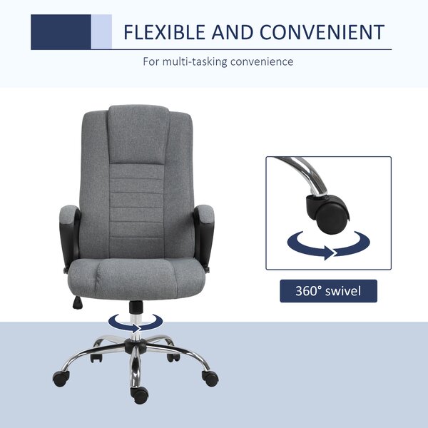Vinsetto High Back Swivel Office Chair: Adjustable Height with Tilt Function, Linen Upholstery, Deep Grey Aosom UK