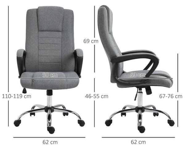 Vinsetto High Back Swivel Office Chair: Adjustable Height with Tilt Function, Linen Upholstery, Deep Grey Aosom UK
