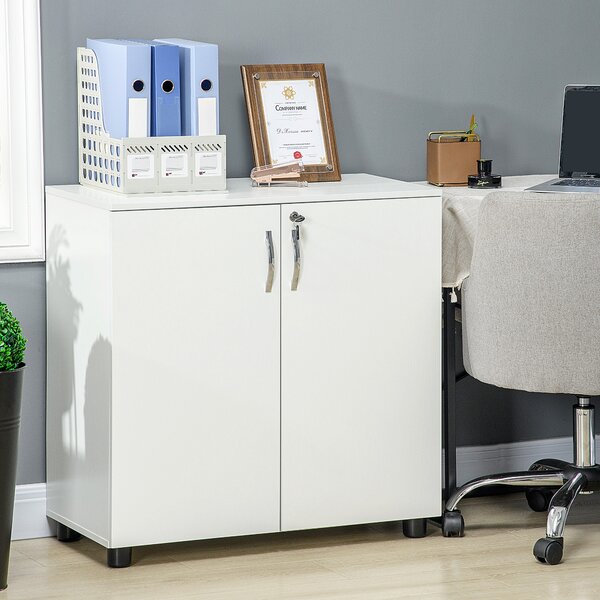 Vinsetto 2-Tier Locking Office Storage Cabinet File Organisation w/ Feet Melamine Coating Aluminium Handles 2 Keys Stylish White Aosom UK