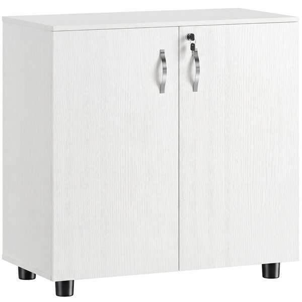 Vinsetto 2-Tier Locking Office Storage Cabinet File Organisation w/ Feet Melamine Coating Aluminium Handles 2 Keys Stylish White Aosom UK