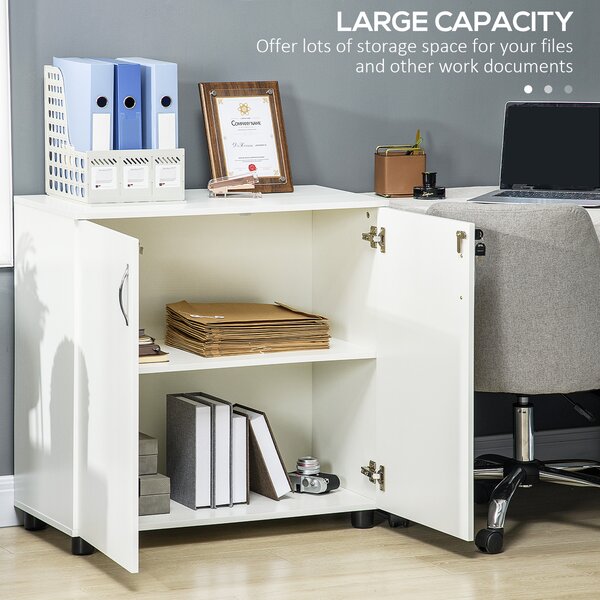 Vinsetto 2-Tier Locking Office Storage Cabinet File Organisation w/ Feet Melamine Coating Aluminium Handles 2 Keys Stylish White Aosom UK