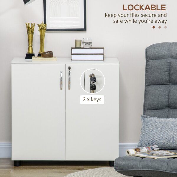 Vinsetto 2-Tier Locking Office Storage Cabinet File Organisation w/ Feet Melamine Coating Aluminium Handles 2 Keys Stylish White Aosom UK