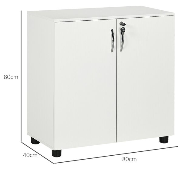Vinsetto 2-Tier Locking Office Storage Cabinet File Organisation w/ Feet Melamine Coating Aluminium Handles 2 Keys Stylish White Aosom UK