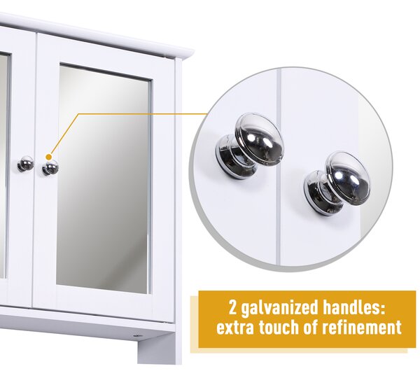 HOMCOM Bathroom Mirror with Storage, 1 Internal Adjustable Shelves, 2 Knob Handles to Open the 2 Doors, White Aosom UK
