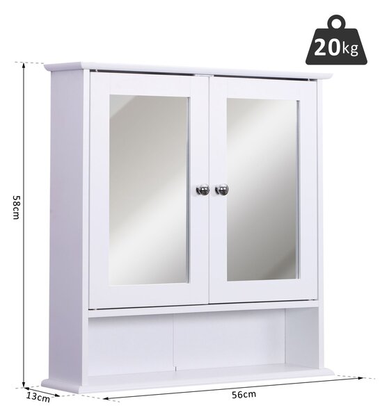 HOMCOM Bathroom Mirror with Storage, 1 Internal Adjustable Shelves, 2 Knob Handles to Open the 2 Doors, White Aosom UK