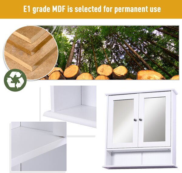 HOMCOM Bathroom Mirror with Storage, 1 Internal Adjustable Shelves, 2 Knob Handles to Open the 2 Doors, White Aosom UK