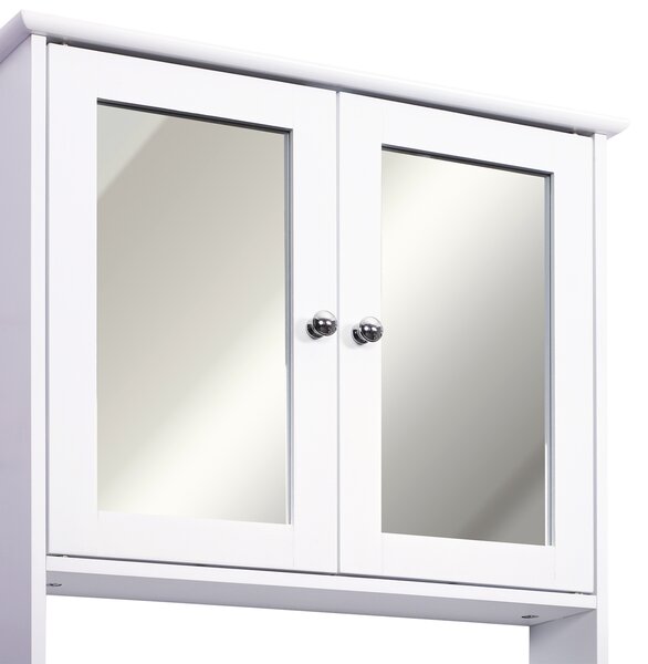 HOMCOM Bathroom Mirror with Storage, 1 Internal Adjustable Shelves, 2 Knob Handles to Open the 2 Doors, White Aosom UK