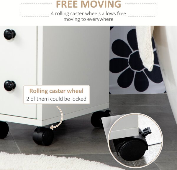 Kleankin Slimline Bathroom Storage Unit w/ 2 Drawers 2 Open Compartments Wheels Handles Freestanding Compact Home Office Furniture White Aosom UK