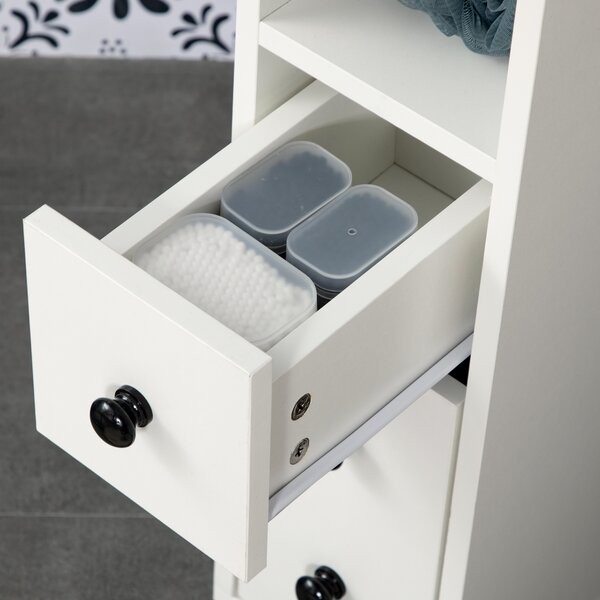 Kleankin Slimline Bathroom Storage Unit w/ 2 Drawers 2 Open Compartments Wheels Handles Freestanding Compact Home Office Furniture White Aosom UK