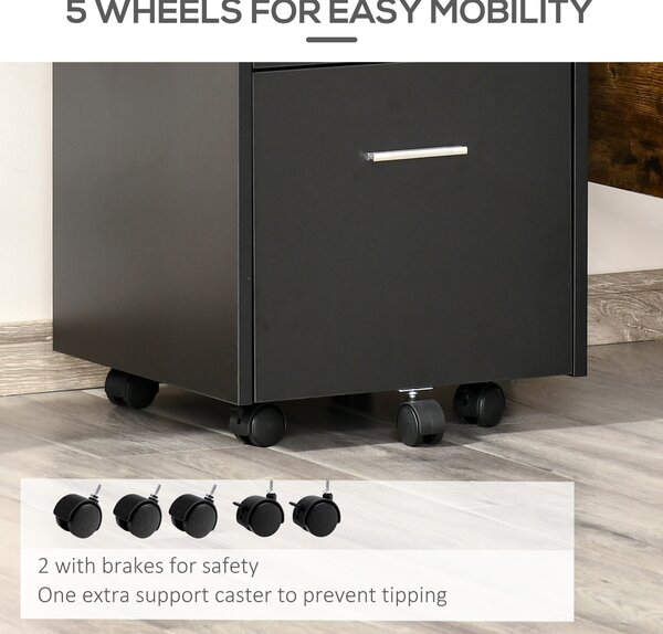 Vinsetto Black Cabinet Mobile Lockable File Cabinet with 2 Drawers, Storage for Office Equipment, 65H x 39W x 40Dcm Aosom UK