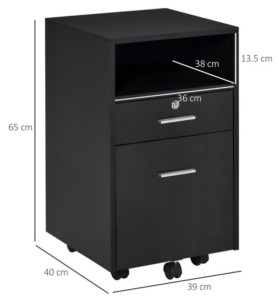 Vinsetto Black Cabinet Mobile Lockable File Cabinet with 2 Drawers, Storage for Office Equipment, 65H x 39W x 40Dcm Aosom UK