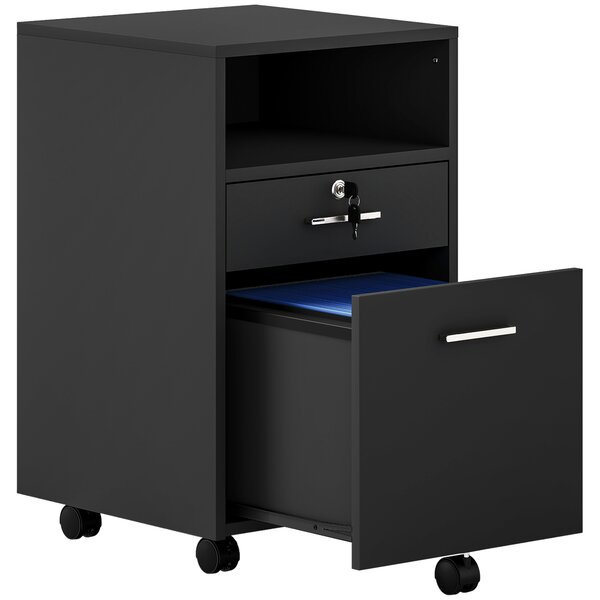Vinsetto Black Cabinet Mobile Lockable File Cabinet with 2 Drawers, Storage for Office Equipment, 65H x 39W x 40Dcm Aosom UK