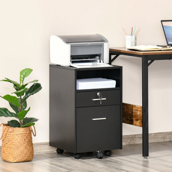 Vinsetto Black Cabinet Mobile Lockable File Cabinet with 2 Drawers, Storage for Office Equipment, 65H x 39W x 40Dcm Aosom UK