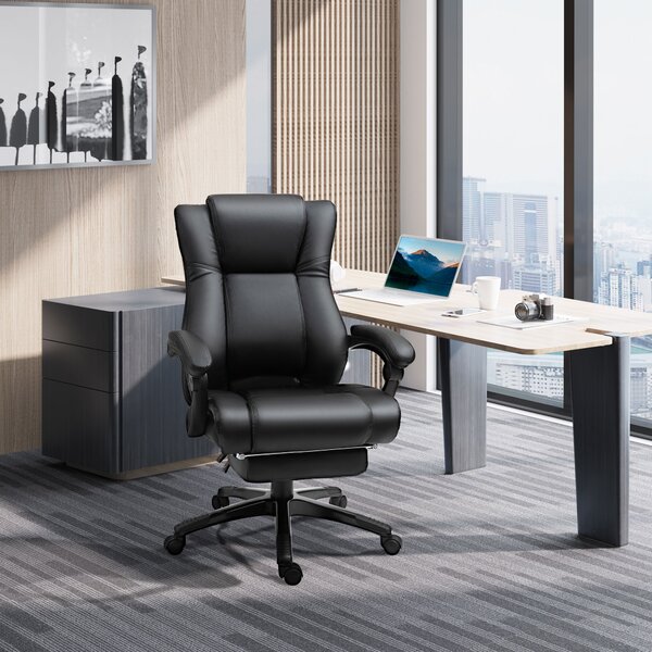Vinsetto Executive Office Chair: High-Back Swivel Recliner, PU Leather, Footrest & Wheels, Black Aosom UK