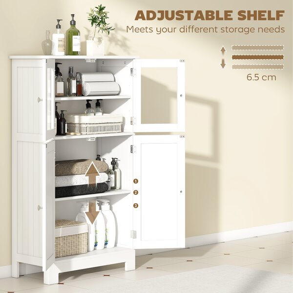 Kleankin Bathroom Floor Storage Cabinet w/ Tempered Glass Doors & Adjustable Shelf, Free Standing Organizer for Living Room Entryway, White Aosom UK