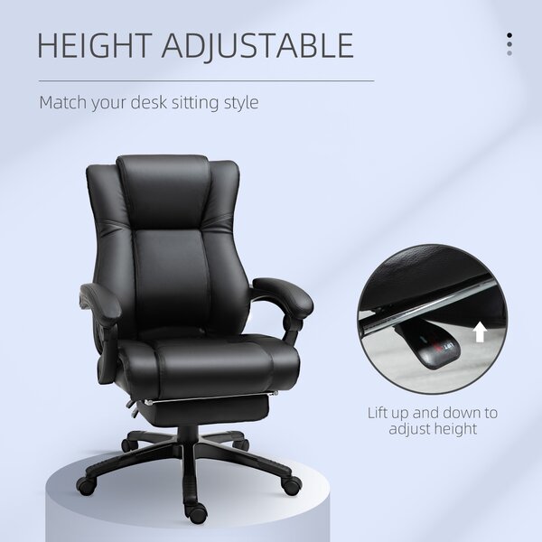 Vinsetto Executive Office Chair: High-Back Swivel Recliner, PU Leather, Footrest & Wheels, Black Aosom UK