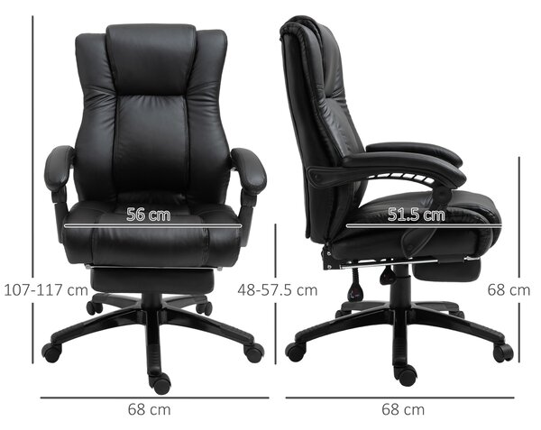 Vinsetto Executive Office Chair: High-Back Swivel Recliner, PU Leather, Footrest & Wheels, Black Aosom UK