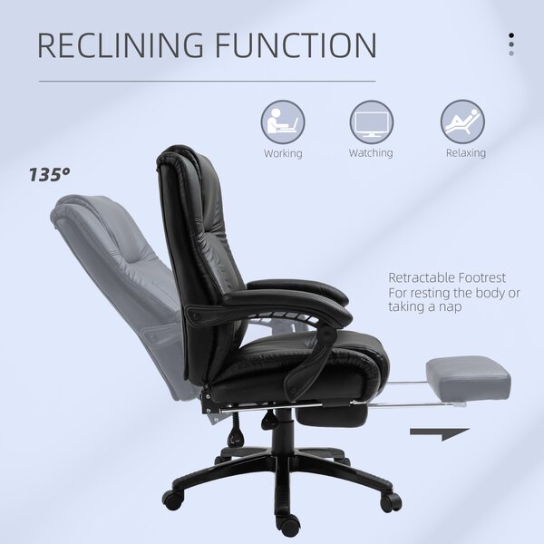 Vinsetto Executive Office Chair: High-Back Swivel Recliner, PU Leather, Footrest & Wheels, Black Aosom UK