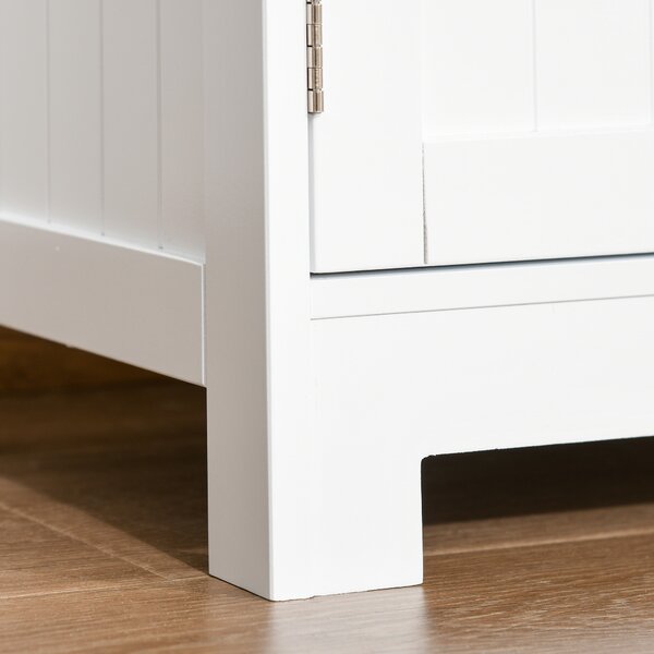 Kleankin Bathroom Floor Storage Cabinet w/ Tempered Glass Doors & Adjustable Shelf, Free Standing Organizer for Living Room Entryway, White Aosom UK