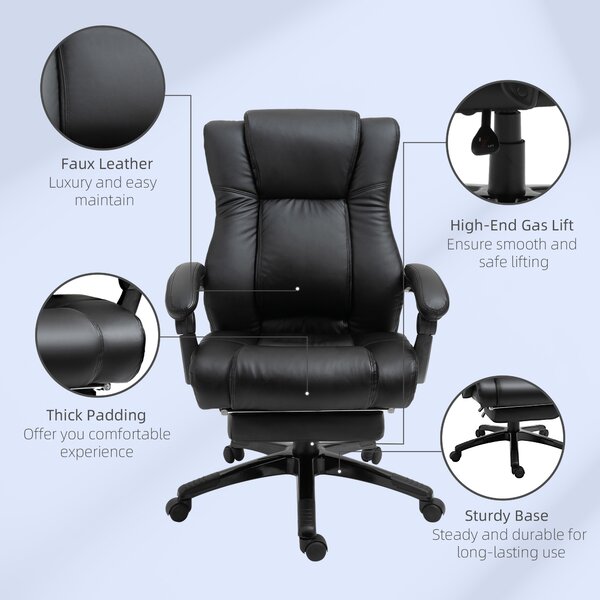 Vinsetto Executive Office Chair: High-Back Swivel Recliner, PU Leather, Footrest & Wheels, Black Aosom UK