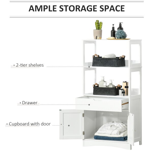 Kleankin Free Standing Bathroom Cabinet, Kitchen Cupboard with Shelves, Drawer, for Storage Organising, White Aosom UK