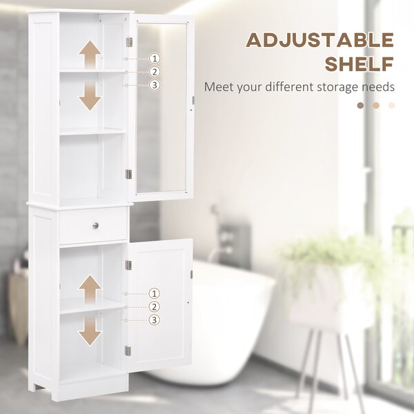 Kleankin Bathroom Storage Cabinet with 3-tier Shelf Drawer Door, Floor Cabinet Free Standing Tall Slim Side Organizer Shelves, White Aosom UK