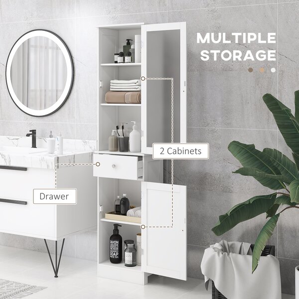 Kleankin Bathroom Storage Cabinet with 3-tier Shelf Drawer Door, Floor Cabinet Free Standing Tall Slim Side Organizer Shelves, White Aosom UK
