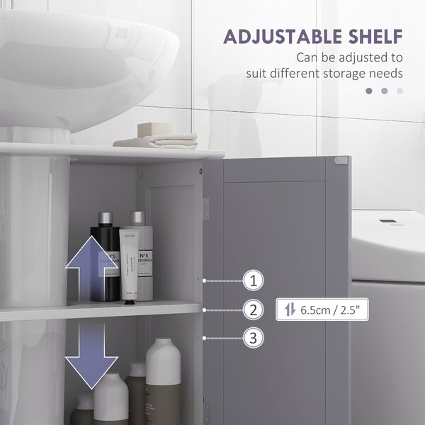 Kleankin Vanity Vault: Under-Sink Storage Solution with Adjustable Shelf, Handles, and Drain Hole, White & Grey Aosom UK