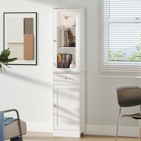 Kleankin Bathroom Storage Cabinet with 3-tier Shelf Drawer Door, Floor Cabinet Free Standing Tall Slim Side Organizer Shelves, White Aosom UK