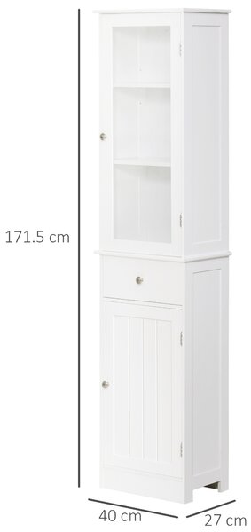 Kleankin Bathroom Storage Cabinet with 3-tier Shelf Drawer Door, Floor Cabinet Free Standing Tall Slim Side Organizer Shelves, White Aosom UK