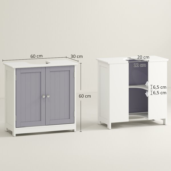 Kleankin Vanity Vault: Under-Sink Storage Solution with Adjustable Shelf, Handles, and Drain Hole, White & Grey Aosom UK