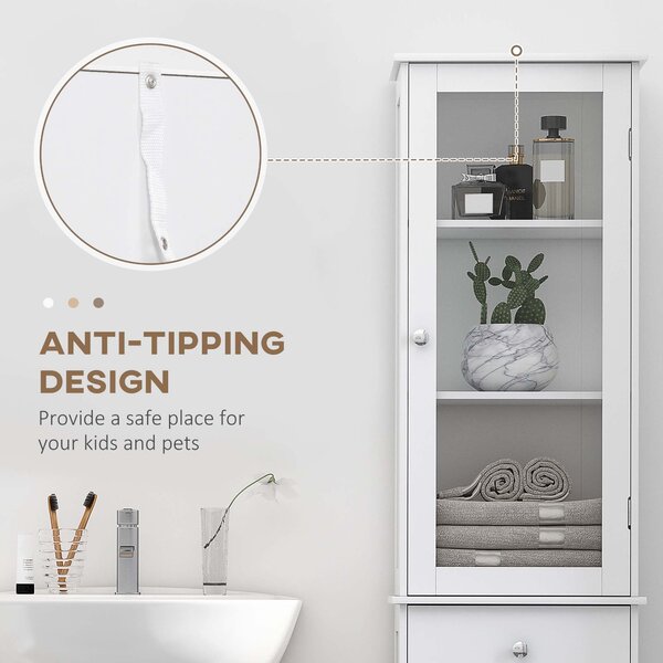 Kleankin Bathroom Storage Cabinet with 3-tier Shelf Drawer Door, Floor Cabinet Free Standing Tall Slim Side Organizer Shelves, White Aosom UK