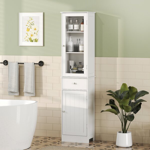 Kleankin Bathroom Storage Cabinet with 3-tier Shelf Drawer Door, Floor Cabinet Free Standing Tall Slim Side Organizer Shelves, White Aosom UK