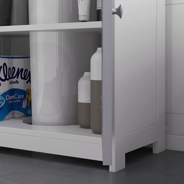 Kleankin Vanity Vault: Under-Sink Storage Solution with Adjustable Shelf, Handles, and Drain Hole, White & Grey Aosom UK