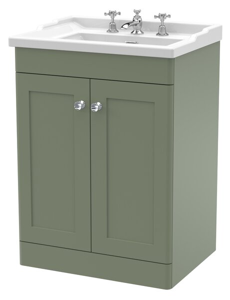 Classique Floor Standing 2 Door Vanity Unit with Ceramic Basin Satin Green