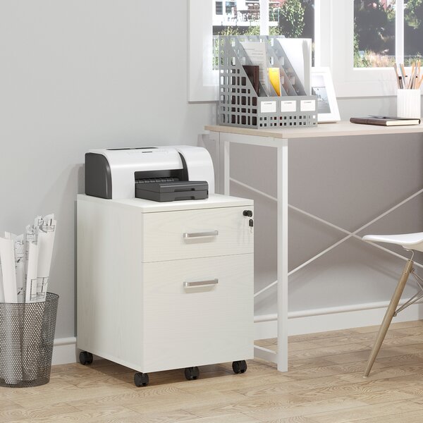 Vinsetto 2-Drawer Locking Office Filing Cabinet w/ 5 Wheels Rolling Storage Hanging Legal Letter Files Cupboard Home Organisation White Aosom UK