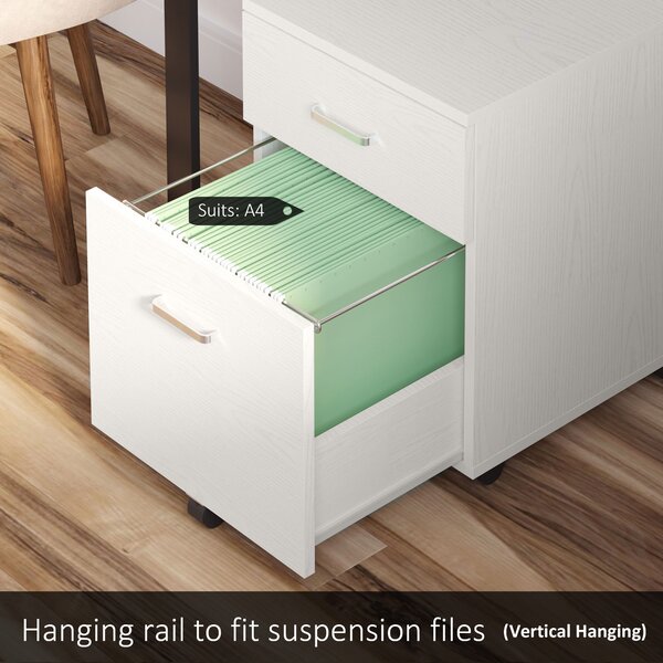 Vinsetto 2-Drawer Locking Office Filing Cabinet w/ 5 Wheels Rolling Storage Hanging Legal Letter Files Cupboard Home Organisation White Aosom UK